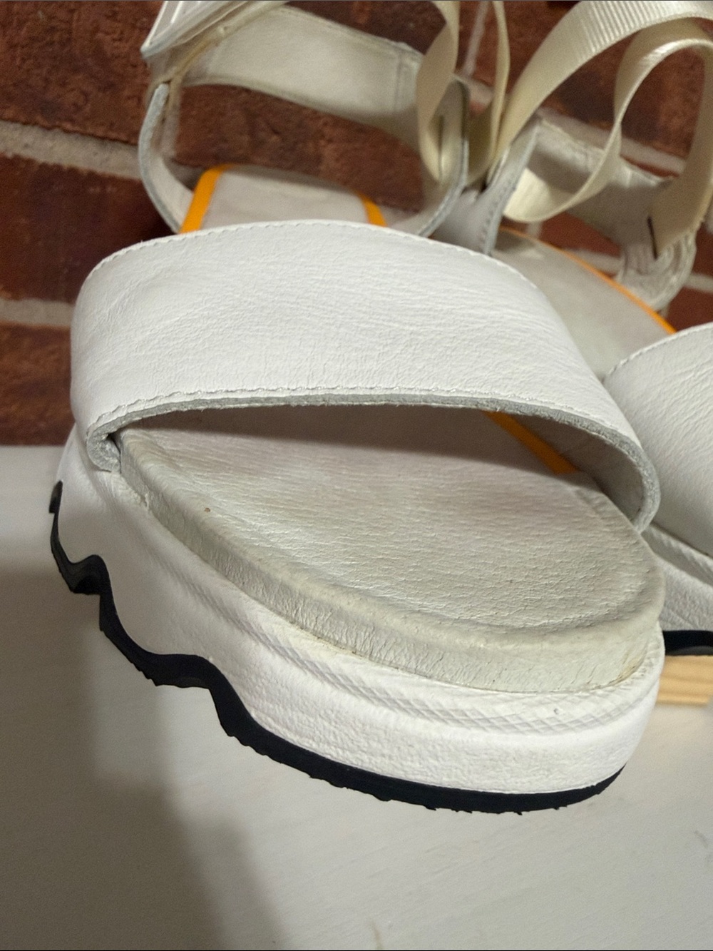 Sorel White Platform Sandals with Orange Insole and Pink Heel Accent - Picture 6 of 10